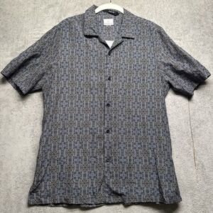 Ksubi Men's Plus Resort Shirt Small Gray Black Geometric Print Short Sleeve‎